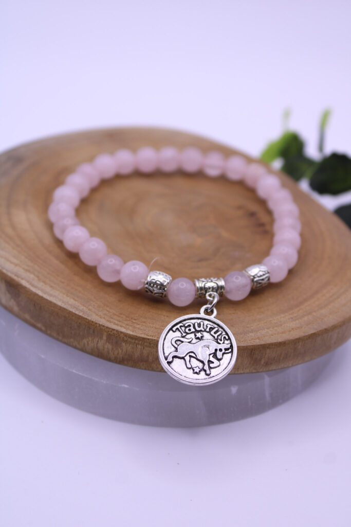 pulsera signo Tauro piedra cuarzo rosa natural