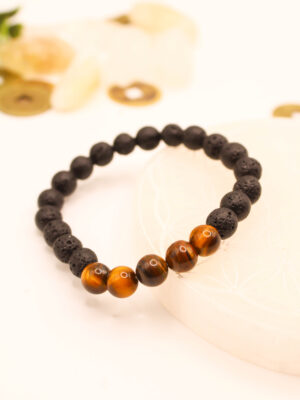 Pulsera de Piedra Volcánica y Ojo de Tigre