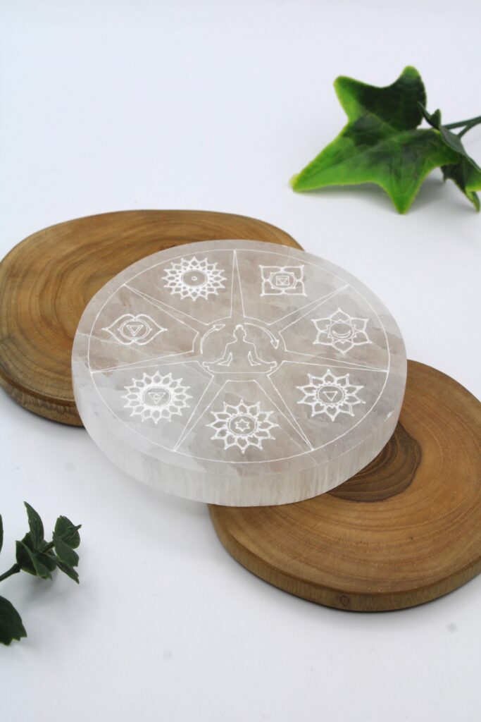 placa de selenita 7 chakras 10 cm limpieza energética